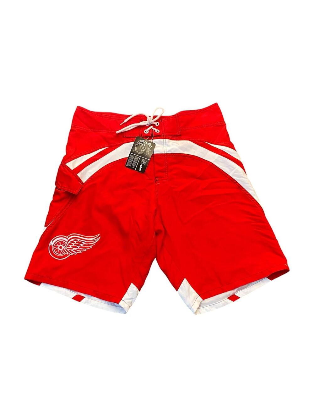 Calhoun Mens Red & White NHL Detroit Red Wings Swim Board Shorts Size Medium